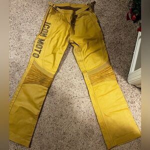 Icon Moto Yellow Leather Motorcycle Pants size 7